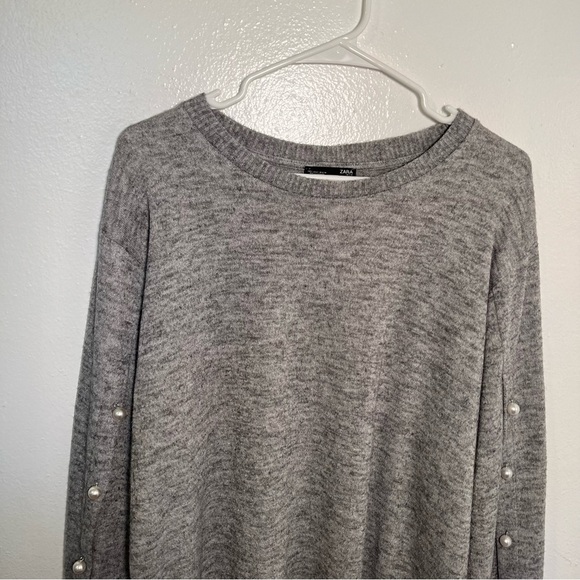 Zara Tunic Sweater Heather Gray Pearl Button Sleeves - Picture 4 of 11